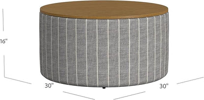 HomePop Modern Fabric Storage Ottoman with Wood Top - Midnight Gary Woven Stripe