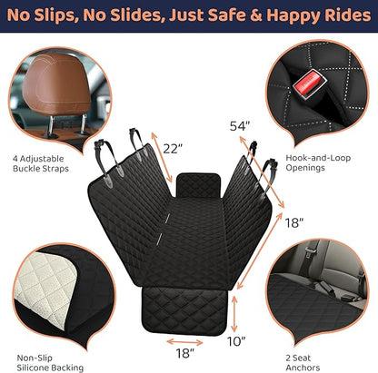 Dog Car Seat Cover for Back Seat, Waterproof Hammock for Car, SUV & Truck, Non-Slip Backseat Cover for Dogs, Heavy-Duty Dog Hammock Style Seat Protector Pets, Easy to Install & Clean