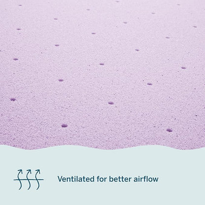 Lucid 4 Inch Lavender Infused Memory Foam Mattress Topper - Ventilated Design – Pressure Relieving Bed Topper - Mattress Pad – CertiPur Certified - Twin XL Size
