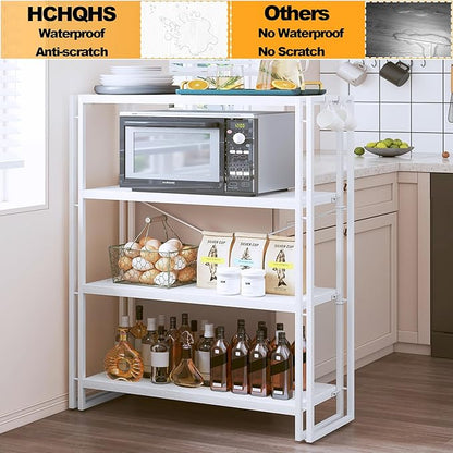 HCHQHS Bookshelf, 4-Tier Industrial Bookcase, White Open Book Shelf, Freestanding Tall Bookshelves with Metal Frame