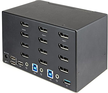 StarTech.com 2 Port Quad Monitor DisplayPort KVM Switch - 4K 60Hz UHD HDR - Desktop 4K DP 1.2 KVM with 2 Port USB 3.0 Hub (5Gbps) & 4X USB 2.0 HID Ports, Audio - Hotkey Switching - TAA (SV231QDPU34K)