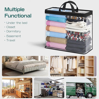 5PACK Clear Zippered Storage Bags for Clothes, 22L Closet Organizers Bag, and Blanket Storage Bags for Bedding, Linen, Blankets, Comforters, Clothing & Toys (Black)