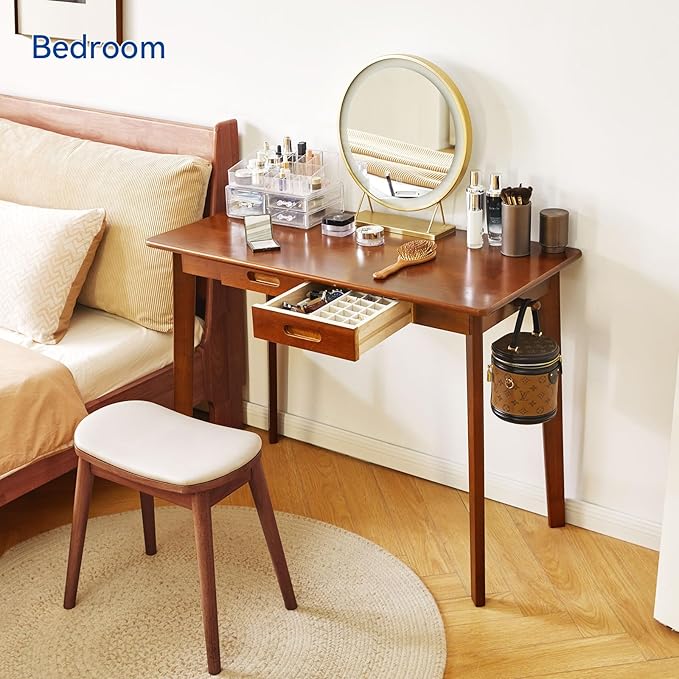 Wood Writing Desk with Drawer and Hanging Rod, Small Computer Desk Table, Work Table, Study Desk, Small Wooden Dining Table Brown YD-WD01H
