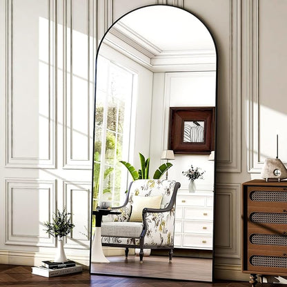 HARRITPURE 78" x 35" Arched Full-Length Mirror - Black Oversized Floor Mirror Free Standing Aluminum Frame Full Body Mirrors for Bedroom Cloakroom