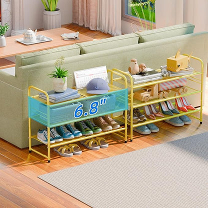 SUFAUY Shoe Rack for Closet, 33 inch Metal Shoe Shelf Heavy Duty, 3 Tier Mesh for Shoes, Gold
