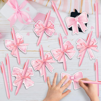 Bright Colors Sticky Notes - 72 Pcs Pink Bow Super Sticky Notes Pens Ribbons Set Strong Adhesive Self-Stick Sticking Power Memo Note Pads Page Markers Office Products School Supplies