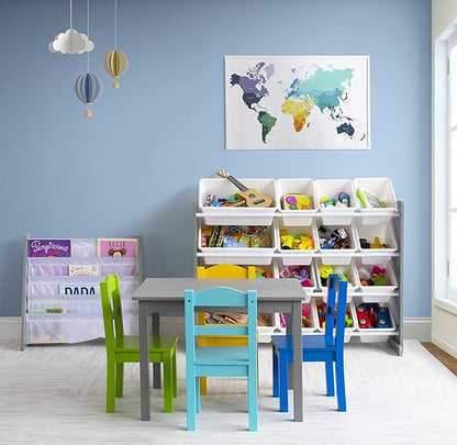 Humble Crew Kids Wooden Table and 4 Chairs Set, Grey/Blue/Green/Yellow - Kids Table and Chair Set for Toddlers and Children for Arts, Crafts, and Snack Time - Sturdy, Durable Toddler Activity Table