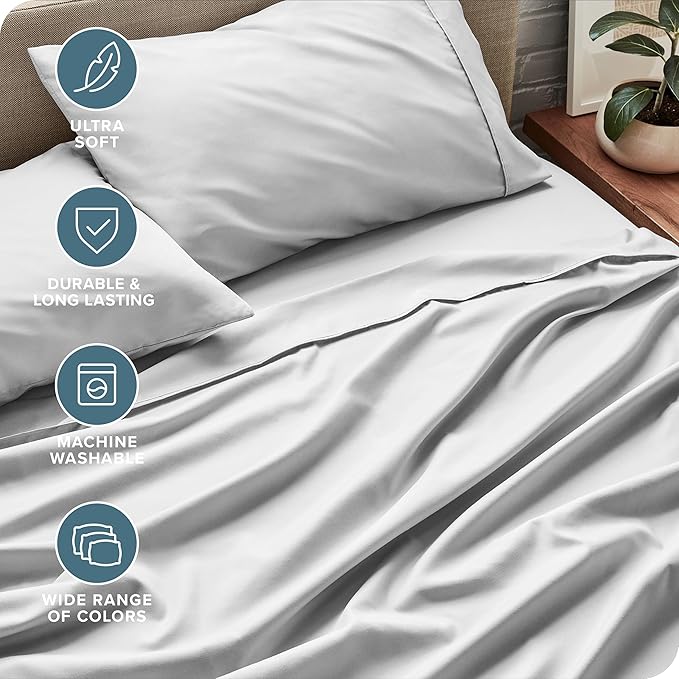 Bare Home Ultra-Soft Split Cal King Sheet Set - Luxury 1800 - Hydro-Brushed - Deep Pockets - Easy Fit - 4 Piece Set - Bedding Sheets & Pillowcases (Split California King, Cloud Grey)
