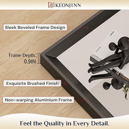 Keonjinn 30 x 36 Inch Black Bathroom Mirror, Beveled Rectangle Framed Mirror for Wall, Black Bathroom Vanity Mirror for Over Sink, Tempered Glass, Square Corner, Farmhouse Style