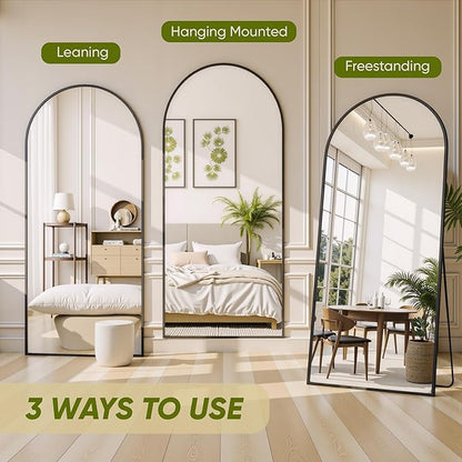 Full Length Mirror, 69"x28" Arched Full Body Mirror, Floor Mirrors with Stand, Body Mirrors Standing Hanging Leaning Against Wall,Aluminum Frame Mirrors for Bedroom Cloakroom,Living Room,Black