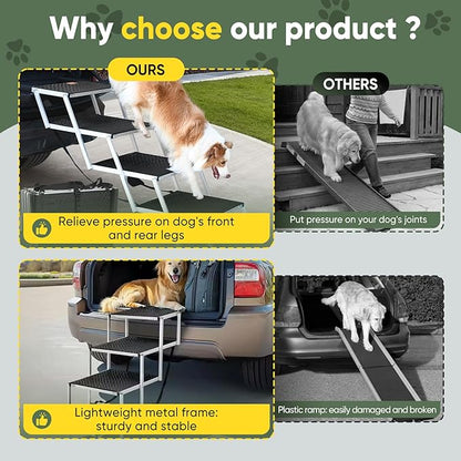 Dog Ramps for Car, 17.7inch Wide Foldable Dog Stairs with Non Slip Surface, Portable Pet Steps for SUV, High Beds, Truck, Support Up to 200lb, 5 Steps