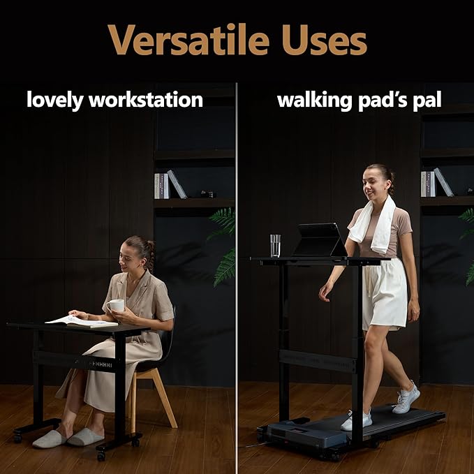 Non-Electric Auto-Lifting Standing Desk, No Knobs or Crank, Cordless, Rolling and Mobile, Great for Walking Pad, Adjustable Height 28.1'' to 43.3'', Desktop Size 31.5'' by 15.7'', Color Black