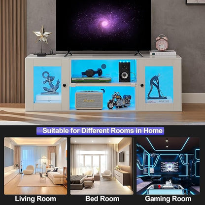 VECELO LED TV Stand for Televisions up to 70 Inchs Modern Entertainment Center with Storage Media Console with 23 Flashing Options and 4 Customizable Modes for Living Room, Bedroom