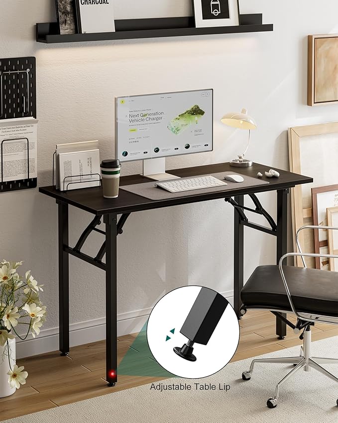 Frylr Small Folding Computer Desk – Portable 43.3 Inch Foldable Laptop Table, Collapsible and Compact for Easy Storage and Fast Setup, Lightweight for Small Spaces, Craft and Study Use,Charcoal Wenge