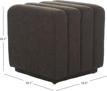 SAFAVIEH Home Collection Joseph Brown Boucle Channel Tufted Square Ottoman Seat Foot Rest (Fully Assembled)