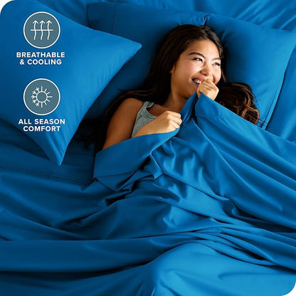 Bare Home Full Sheet Set - Luxury 1800 Ultra-Soft Microfiber Full Bed Sheets - Double Brushed - Deep Pockets - Easy Fit - 4 Piece Set - Bedding Sheets & Pillowcases (Full, Medium Blue)