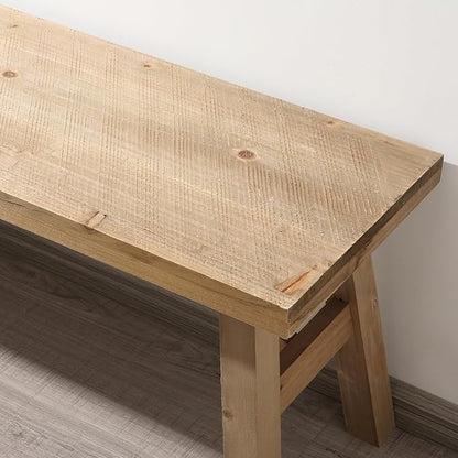 Sawmill Long Wood Bench, 43" Farmhouse Entryway Bench for Living Dining Room, Rustic Entry Way Benches Seat, Solid Wood, Handcraft Finshed, Natural