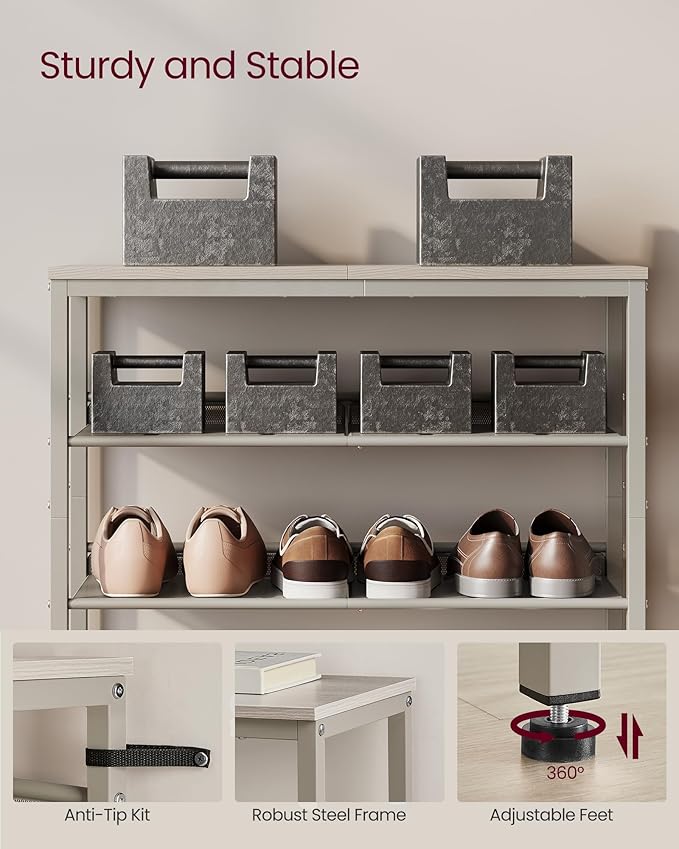 VASAGLE Shoe Rack for Entryway, 5-Tier Shoe Rack Organizer with Storage Shelves and Spacious Top, Freestanding, Adjustable, Industrial, Cappuccino Beige and Oatmeal Beige ULBS038L01