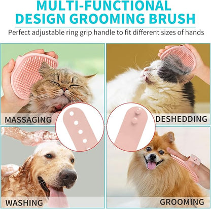 Comotech 6PCS Dog Bath Brush & Dog Toothbrush | Adjustable Handle Shampoo Brush & Scrubber for Short & Long Haired Dogs & Cats | Effectively Solve Odor & Stain Removal Problems (Blue Red Blue)