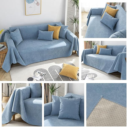STACYPIK 100% Waterproof Blue Couch Cover for Pets, Sectional L Shape Sofa Cover for 2 Cushion Couch, Anti-Cat Scratch Furniture Protector Cover, Anti Slip Sofa Throw Cover for Dogs Kids-71x90IN