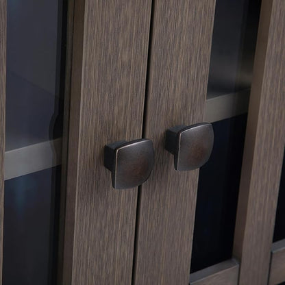SIMPLIHOME Bedford Storage Cabinet - 32 inch Wide Solid Wood Low Media Cabinet in Farmhouse Grey, Transitional Console for Living Room, Entryway, or Dining Room with Glass Doors and Adjustable Shelves
