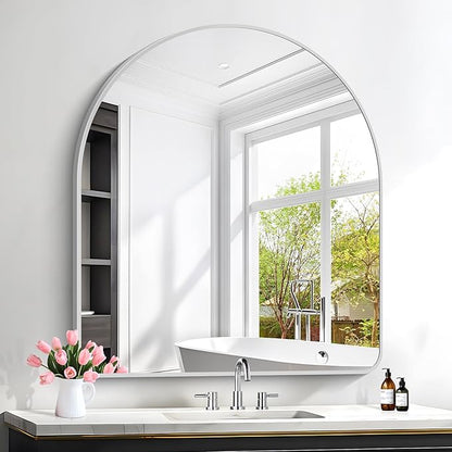 FORBATH Large Arched Wall Mirror 40x36 Inch, Silver Arch Bathroom Mirror with Aluminum Frame, Arched Mirror for Dresser, Fireplace,Entryway,Home Decor,Hanging or Leaning Against Wall