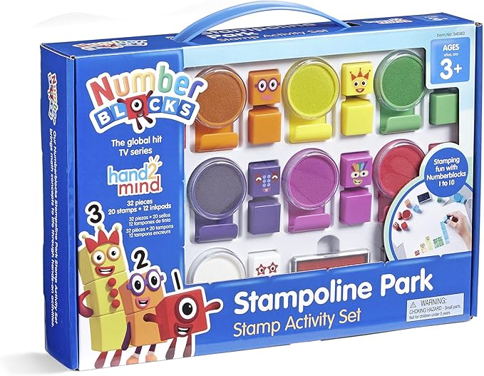 hand2mind Numberblocks Stampoline Park Stamp Activity Set, 20 Stamps, 12 Washable Ink Pads, Number Toys, Kids Arts & Crafts, Preschool Math Toys, Toddler Learning Activities, Birthday Gifts for Kids