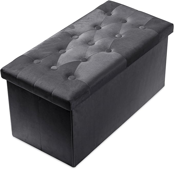 PRANDOM Extra Large Ottoman with Storage [1-Pack] Velvet Folding Small Square Foot Stool with Lid for Living Room Bedroom Coffee Table Dorm Dark Grey 30.5x15x15 inches