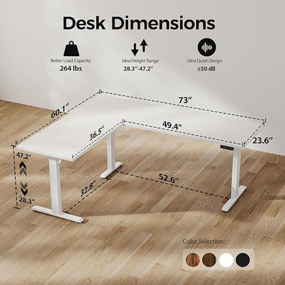 Agilestic Triple Motors 73" x 60" L Shaped Standing Desk, Electric Standing Desk Adjustable Height, Extra Large Desktop Corner Table for Home Office, Gaming Workstation, Splice Board, White