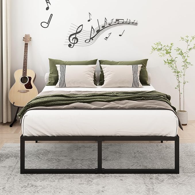 12 Inch Full Size Bed Frame No Box Spring Needed, Heavy Duty Metal Platform Beds with Sturdy Steal Slats for Mattress Foundation, Easy Assembly, Noise Free, Black