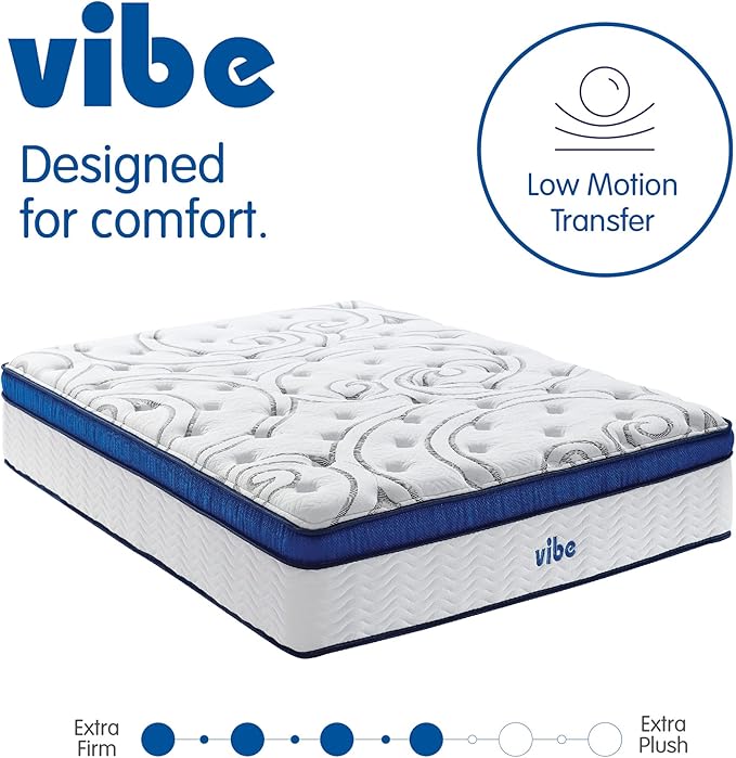 Vibe Quilted Hybrid Mattress, 12-Inch Innerspring and Pillow Top Gel Memory Foam Mattress, Fiberglass Free, CertiPUR-US Certified Bed in a Box, Full, White