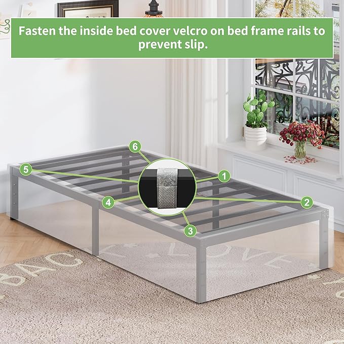 16 Inch Twin Bed Frames with White Skirt Cover, Metal Twin Size Bed Frame with Storage, Heavy Duty, No Box Spring Needed, Easy Assembly, Noise Free, Mattress Foundation