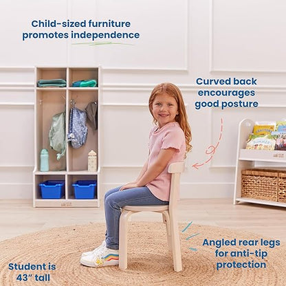 ECR4Kids Bentwood Round Table and Curved Back Chair Set, Kids Furniture, White Wash, 5-Piece