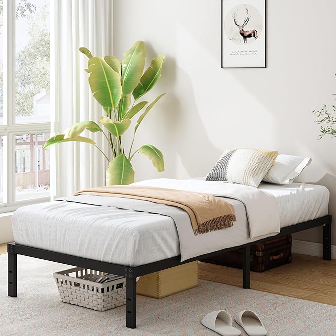 10 Inch Twin Bed Frames, Platform Metal Bed Frame Twin Size Heavy Duty Steel Slat Mattress Foundation, No Box Spring Needed, Easy Assembly, Noise-Free, Black