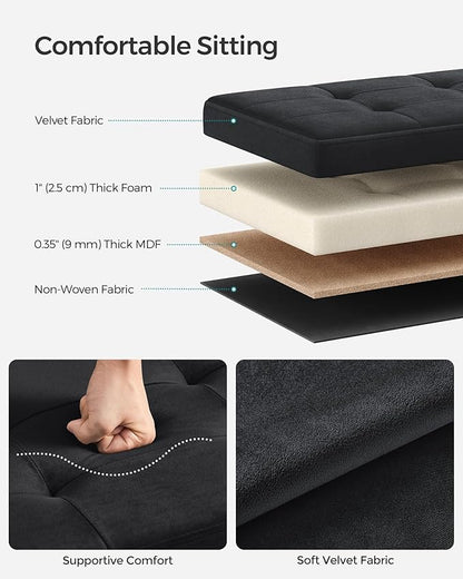 SONGMICS Mazie Collection - Storage Ottoman Bench, Foldable Foot Rest, 15 x 30 x 15 Inches, End of Bed Bench, Storage Chest, Load 660 lb, Living Room, Bedroom, Entryway, Ink Black ULSF247B01
