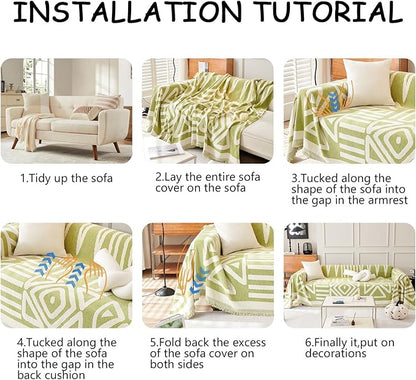HANDONTIME Green Sofa Covers Chenille Couch Covers Universal Sofa Cover Boho Cover for Sofa 3 Seats Dogs Couch Furniture Protector Couch Cushion Covers Sectional Couch Covers for L Shaped 71" X150"