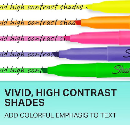 Sharpie Pocket Highlighters, Chisel Tip, Quick Dry, Assorted Fluorescent Colors, 12 Count - For Studying, Note-Taking, School, College, Office, Student & Teacher Supplies