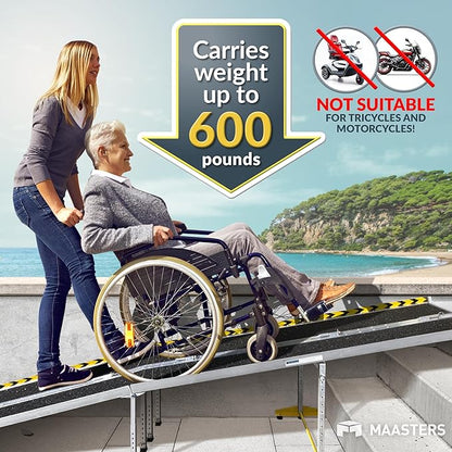 Wheelchair Ramp 12 Feet - Aluminum Long Portable Ramp - Loading Capacity 600 lbs - Portable 12 Foot Wheelchair Ramp with 2 Extra Support Leg