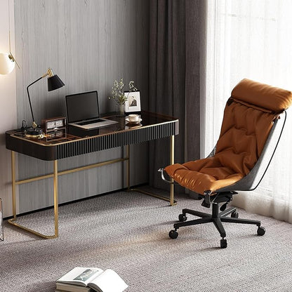 Lartis Modern Office Desk with Drawers,Glass Top Makeup Vanity Without Mirror Built-in USB Outlet Dressing Table Home Office Desk with Intelligent Socket,Very Easy to Assemble