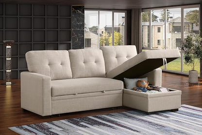 Devion Furniture Garisa 4-in-1 Convertible L Shaped Couch with Pull Out Bed and Storage, Sectional Sleeper Sofa with Reversible Chaise for Living Room, Apartment, Bedroom, Office