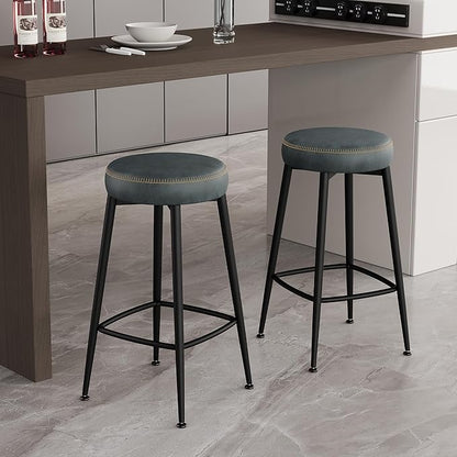 Counter Height Bar Stools, 26" H Backless Bar Stools Set of 4, Upholstered Faux Leather Kitchen Counter Stools, Mid Century Modern, Kitchen Island Home Bar, Pub, Black Blue