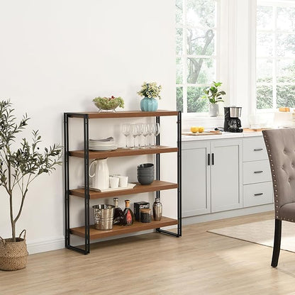 4 Tier Bookshelf Rustic Industrial Bookcase with Modern Open Wood Shelves, Brown