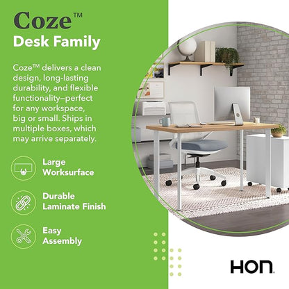 HON Coze Home Office Desks, Sturdy Table Computer Desk, 48", Natural Recon Top, White Base