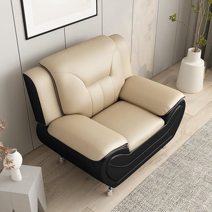Container Furniture Direct Michael Modern Faux Leather Upholstered Stainless Steel Legs Living Room, Chair, Camel/Black