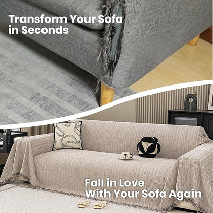 Nobildonna Sofa Cover Washable Soft Thicken Chenille Couch Cover with Tassel,Waterproof Sofa Slipcovers for 2 Cushion Couch,Loveseat,Futon Couch Furniture Protector Pet-Friendly,Brown 71"x102"