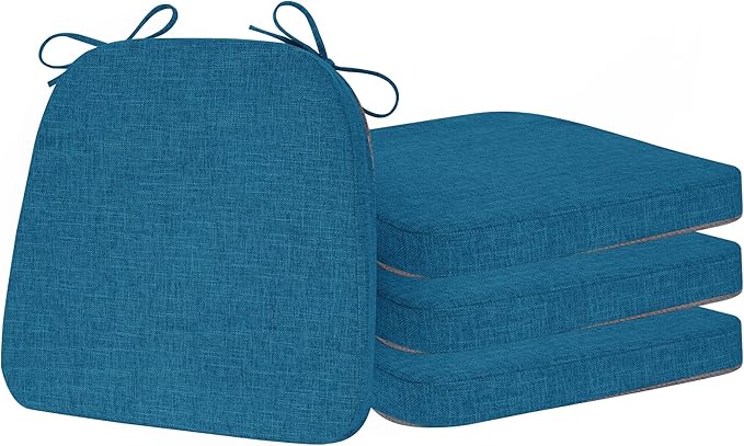 ELFJOY Chair Cushions for Dining Chairs Kitchen Chair Cushions U Shape Non Slip Chair Pads Set of 4 Seat Cushions with Ties Indoor 16.7" x 16" Blue