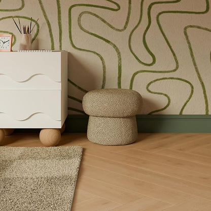Babyletto Kids Mini Mushroom Pouf - Ottoman Foot Rest - Poofy Plush, Round Footrest Stool for Couch - GREENGUARD Certified Soft & Stuffed, Comfy Small Pouf Ottoman for Living Room/Nursery Floor, Latte