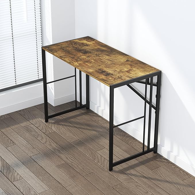 40 inch Folding Computer Desk, Writing Gaming Computer Camping Desk, No Assembly Required Home Office Table, Rustic Brown