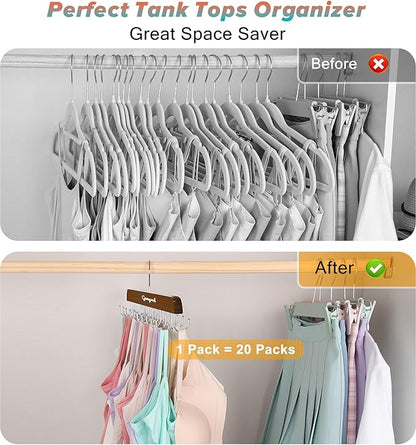 Bra Hanger for Closet, 1 Pack Tank Top Hanger w/20 Hooks Capacity Foldable Wood Space Saving Hangers, 360°Rotating Closet Organizers and Storage for Dorm & Apartment for Bra Scarf Ties(Brown)