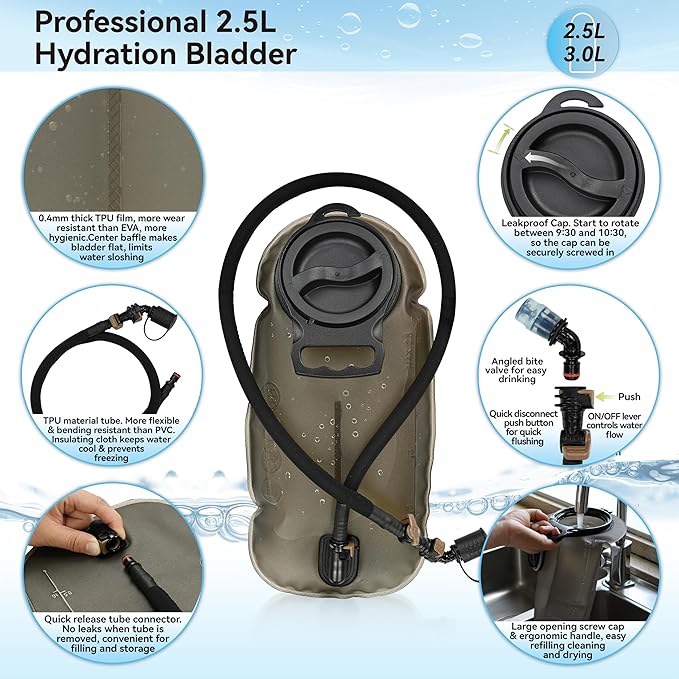 MARCHWAY Lightweight Hydration Backpack with Vest Style Straps & 2.5L TPU Water Bladder, Versatile Sleek Multi-Pocket Pack for Hiking, Cycling, Running, Backpacking, Travel